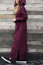 Pocketed Slit Hem Hoodie Dress InsStreet